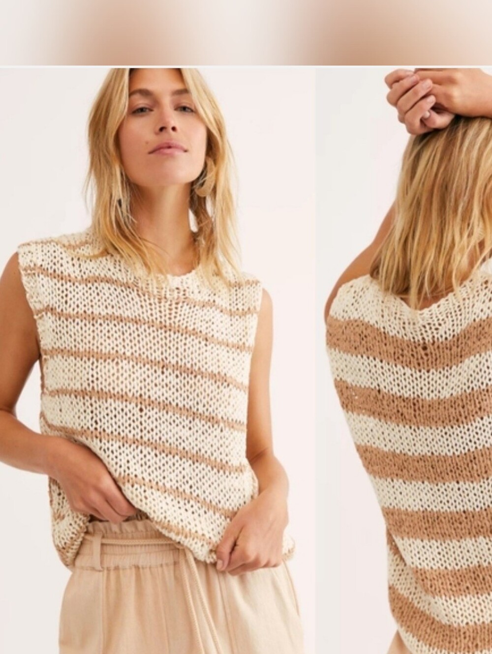 Free People Wave After Wave Sweater Vest Morning Sand Combo Women's Size Medium‎